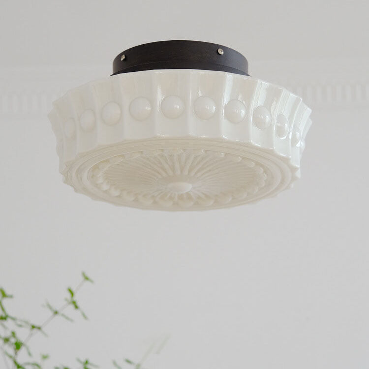 Tradizionale Lampada da Soffitto LED a Tamburo Rotondo in Ferro e Vetro Strisce per Soggiorno e Camera da Letto