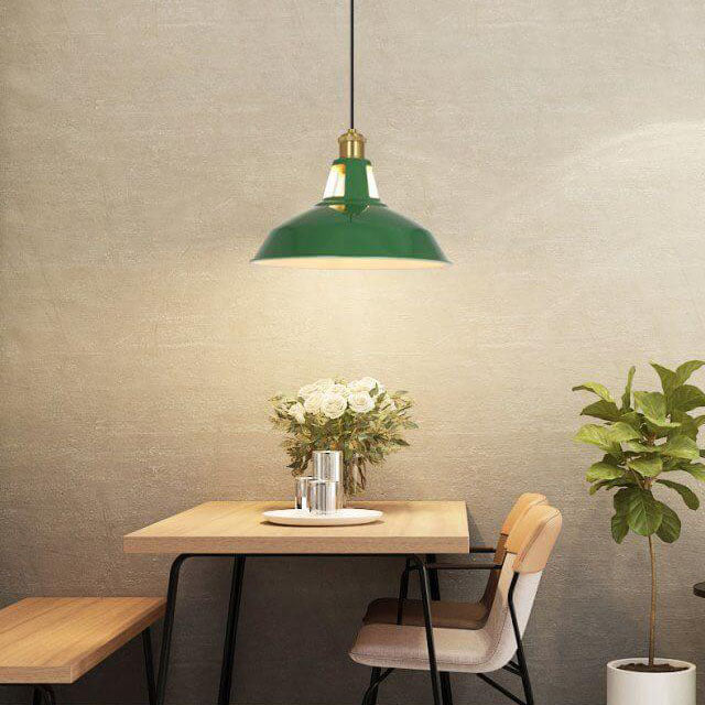 Lampada a sospensione industriale vintage in ferro verde a cono con 1 luce