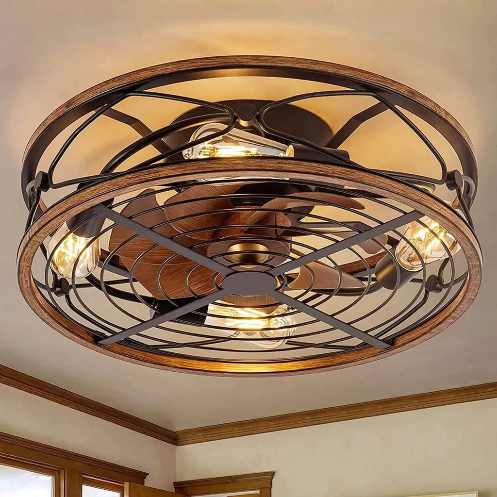Moderno Nordic Industrial Lampada a Soffitto con Ventilatore Invisibile in Ferro Battuto a Cilindro con 4 Luci per Soggiorno