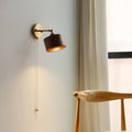 Applique da Parete Lampada a Sospensione Contemporanea Scandinava a Cono Rotondo in Rame e Legno con 1 Luce per Camera da Letto