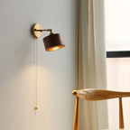 Applique da Parete Lampada a Sospensione Contemporanea Scandinava a Cono Rotondo in Rame e Legno con 1 Luce per Camera da Letto