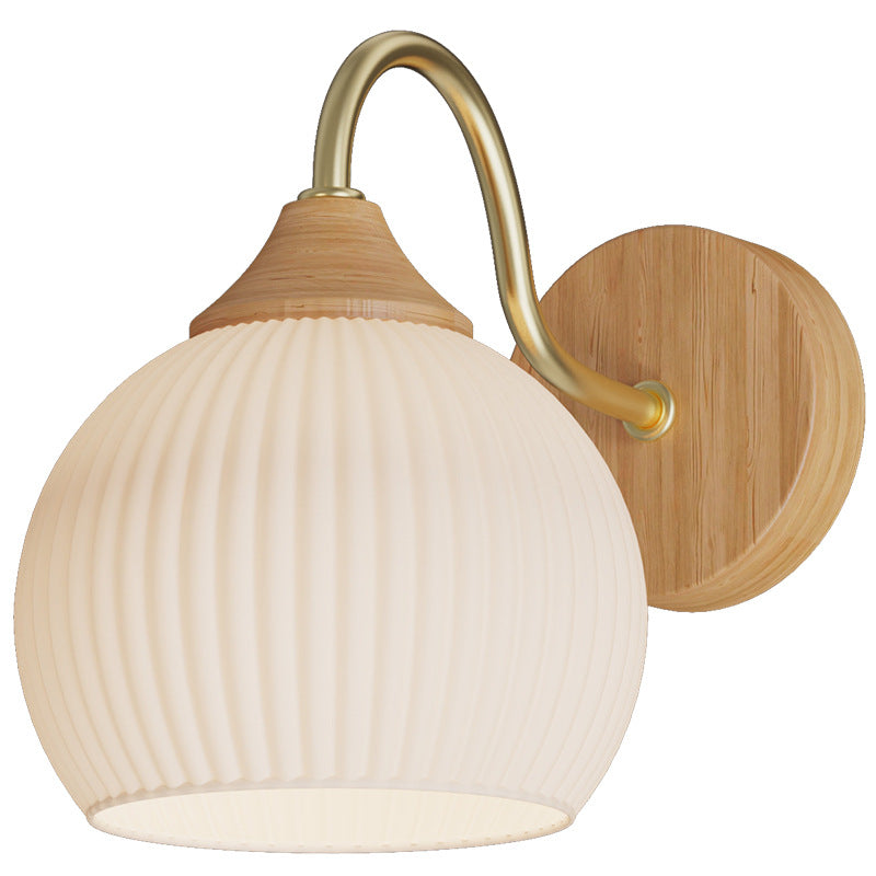 Applique da Parete Rotonda in Vetro e Ferro Striato Nordic Contemporaneo con 1 Luce per Soggiorno e Camera da Letto