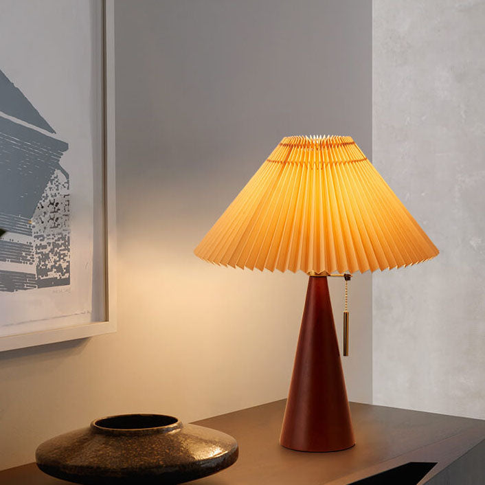 Lampada da Tavolo LED Minimalista Giapponese in Legno con Tessuto Pieghettato 1 Luce