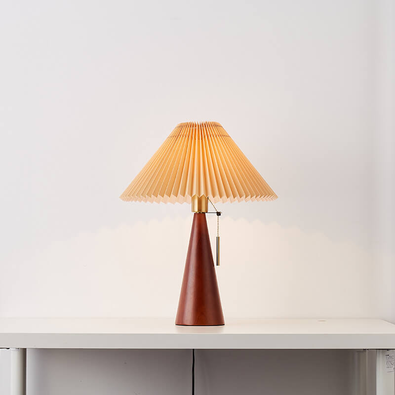 Lampada da Tavolo LED Minimalista Giapponese in Legno con Tessuto Pieghettato 1 Luce