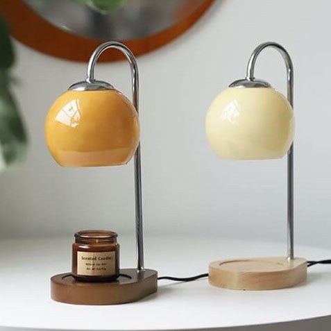 Lampada da Tavolo Moderna Semplice in Legno Massello Sferica a 1 Luce con Cera Fusa