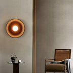 Applique da parete moderna minimalista rotonda in legno massello con 1 luce