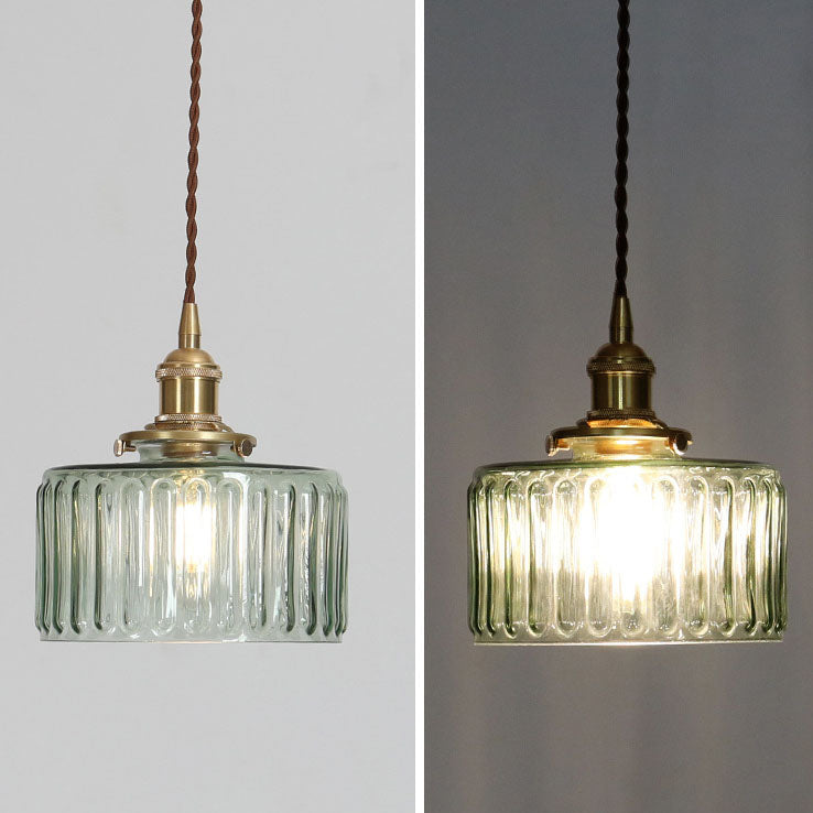 Lampada a Sospensione Tradizionale Giapponese in Ottone con Vetro, 1 Luce per Soggiorno