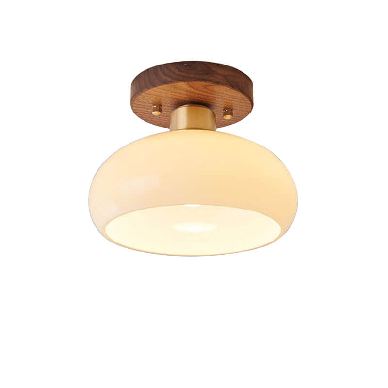 Lampada da soffitto semi-incassata rotonda in ottone vintage creativo con noce e 1 luce