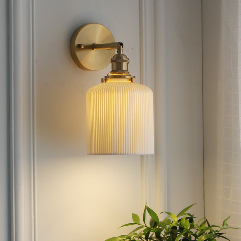 Applique da Parete Lampada in Ottone Lucite Minimalista Retro Giapponese a Cilindro Ovale con 1 Luce
