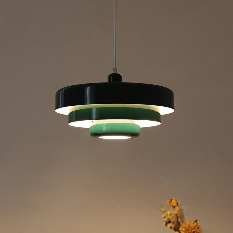 Lampada a sospensione in metallo rotonda vintage nordica a più strati con 1 luce
