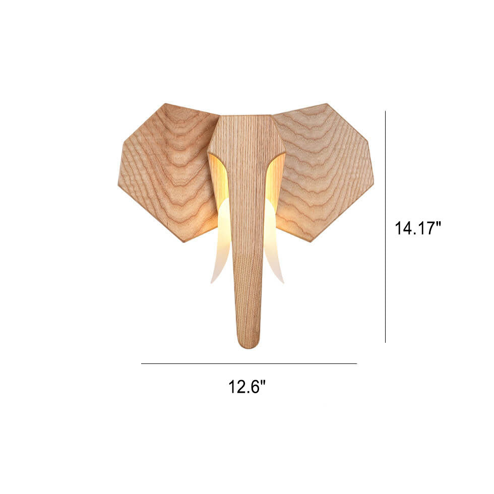 Lampada da parete LED a forma di elefante in legno massello creativo nordico