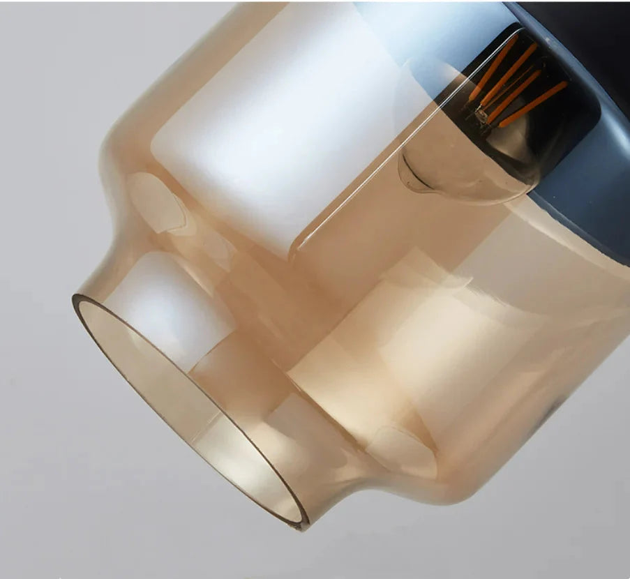 Lampada a sospensione moderna geometrica in vetro nero e ambra