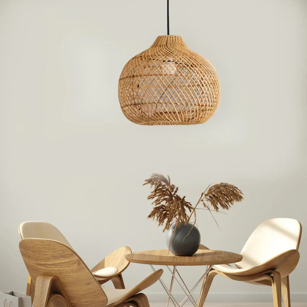 Lampada a Sospensione in Rattan Intrecciato Retro