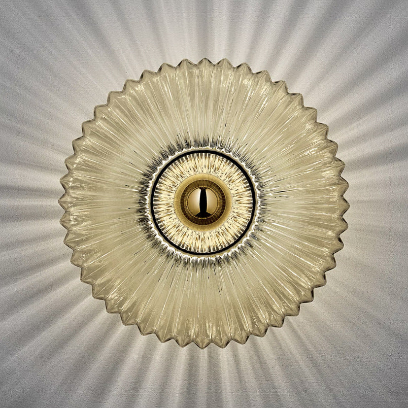 Applique da parete rotonda in vetro a strisce di ferro nordico contemporaneo con 1 luce per soggiorno