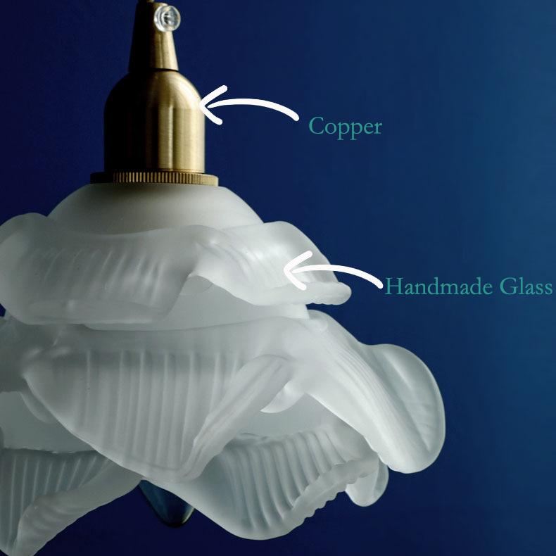 Lampada a sospensione LED 1 luce in vetro petalo vintage francese