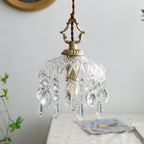 Lampadario Vintage in Rame con Cristalli Floreali | 1 Luce