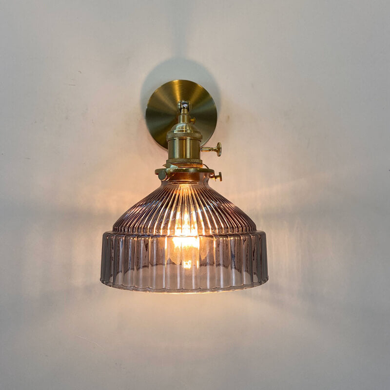 Lampada da Parete con Ombrello in Vetro a Cupola Nordica in Ottone con 1 Luce