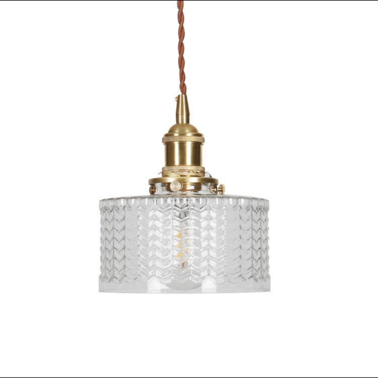 Lampada a Sospensione Tradizionale Giapponese in Ottone con Vetro, 1 Luce per Soggiorno