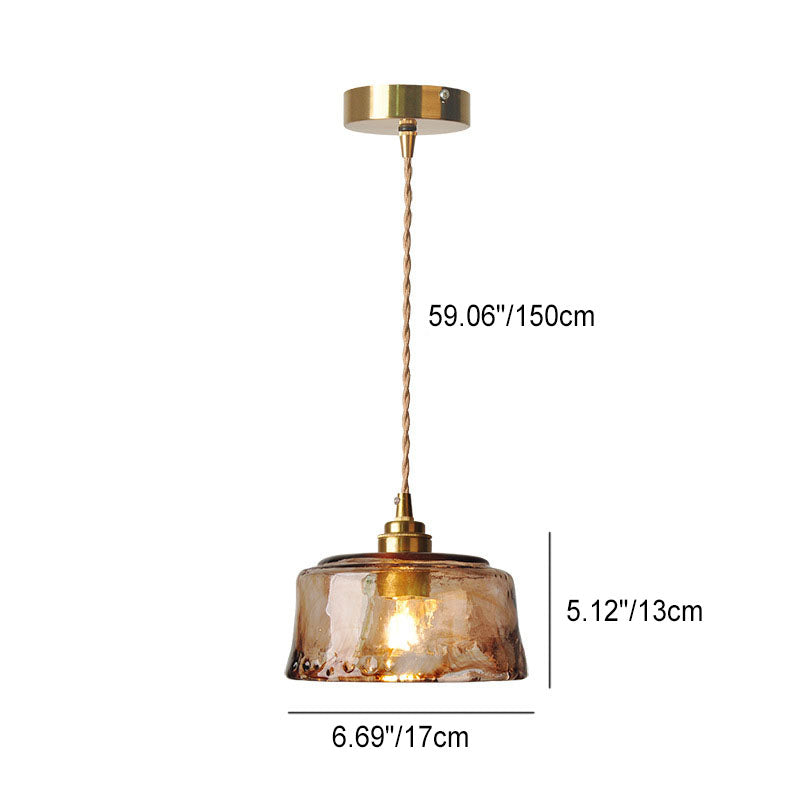 Lampadario Pendente Tradizionale Vintage in Vetro Ambra Rotondo con Ottone per Soggiorno