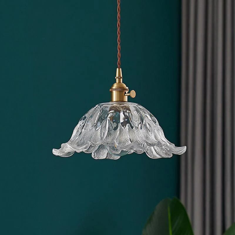 Lampada a Sospensione in Vetro e Ottone Ambra Nordico