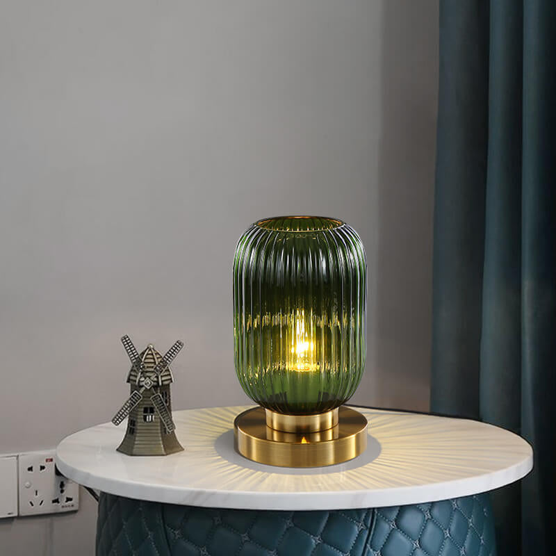 Lampada da Tavolo Ovale in Vetro Striato Nordico con Design a 1 Luce