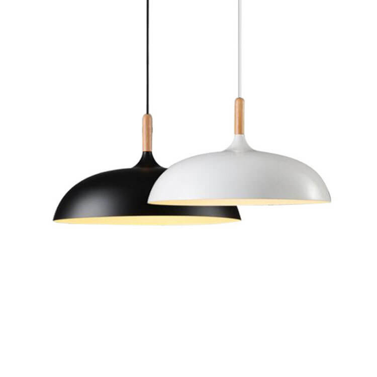 Lampada a sospensione a cupola in metallo e legno minimalista moderna con 1 luce per sala da pranzo e soggiorno