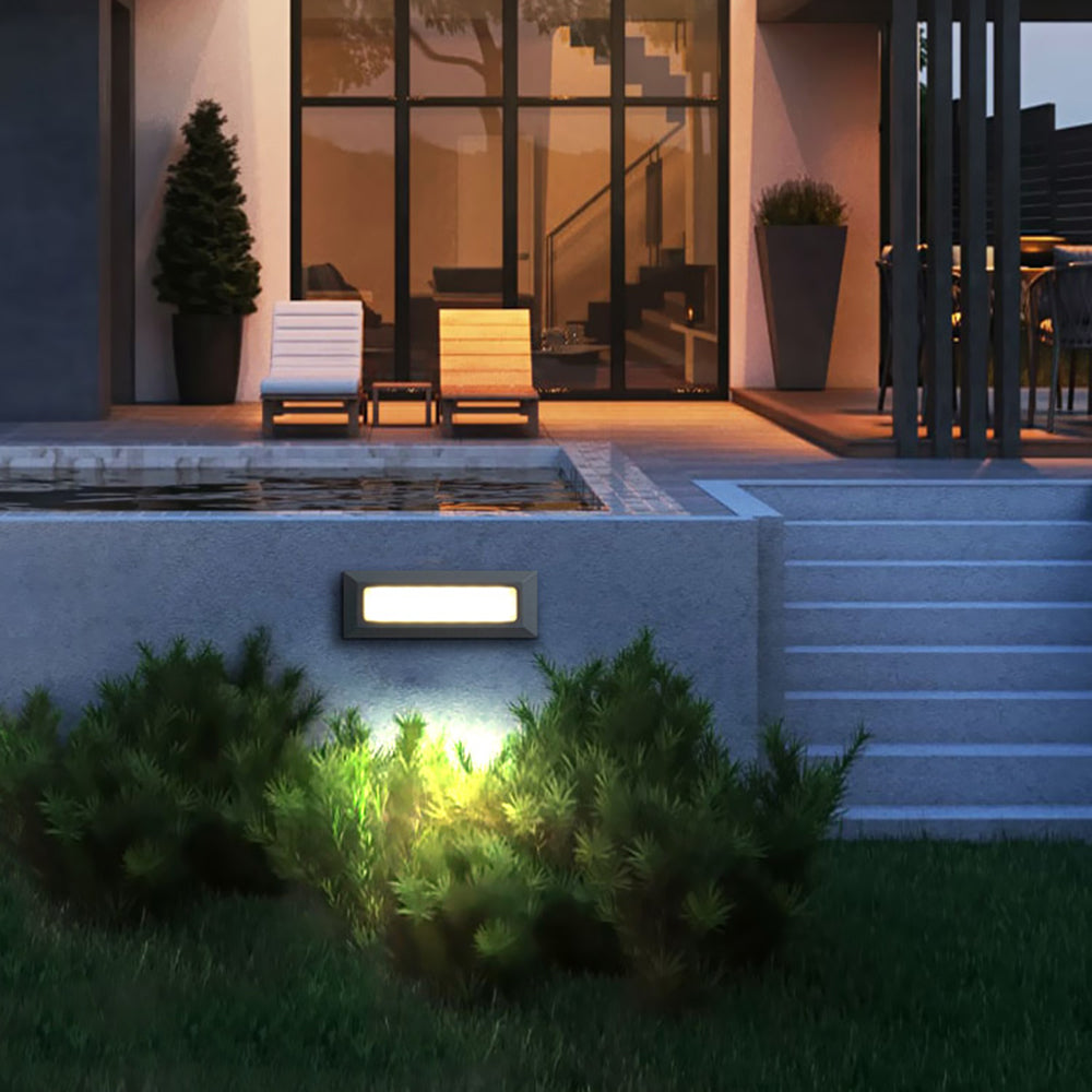 Ray Modern Metal Rectangular Outdoor Deck/Step Light, Black