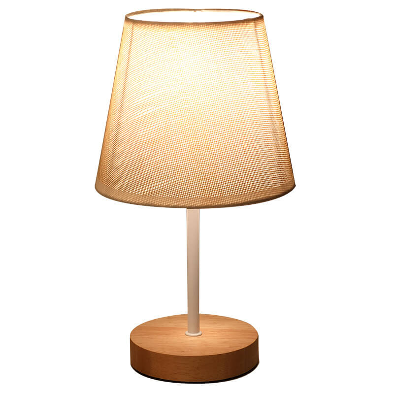 Lampada da Tavolo LED a Cono in Tessuto di Legno Massello Nordico Contemporaneo per Soggiorno e Camera da Letto