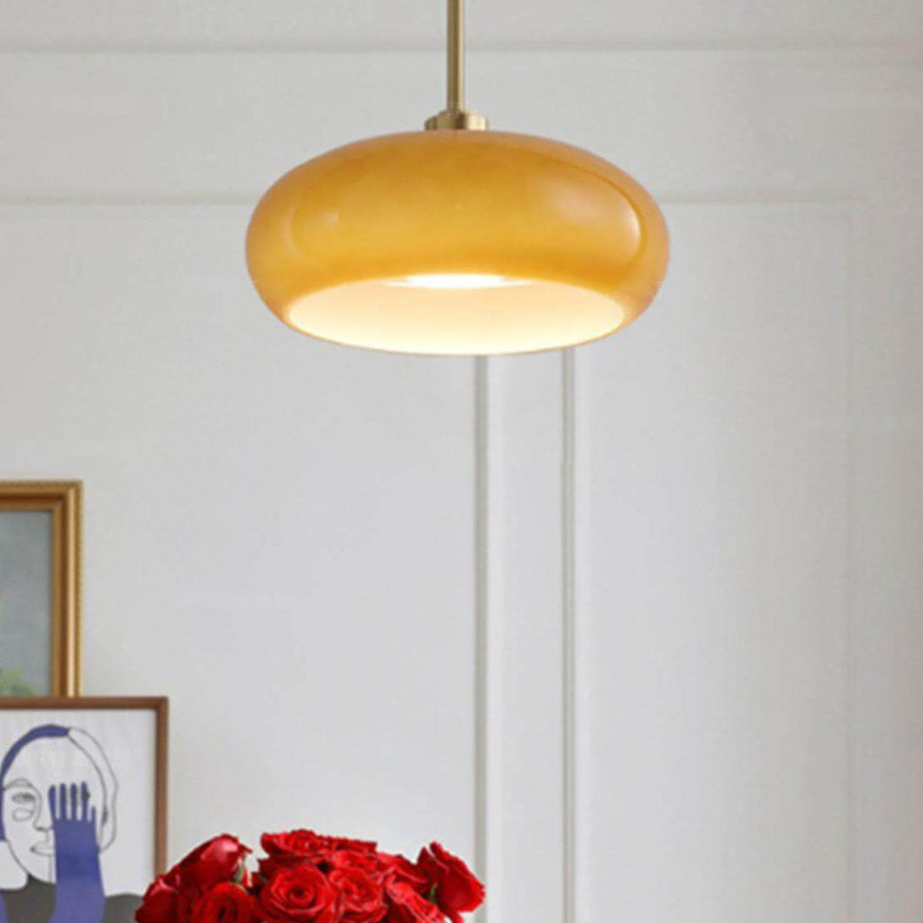 Lampada a Sospensione Moderno Retro Rotonda in Vetro Colorato con Rame Elettroplaccato 1 Luce