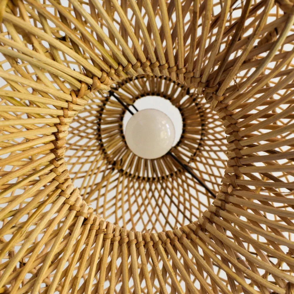 Lampada a Sospensione in Rattan Intrecciato Retro