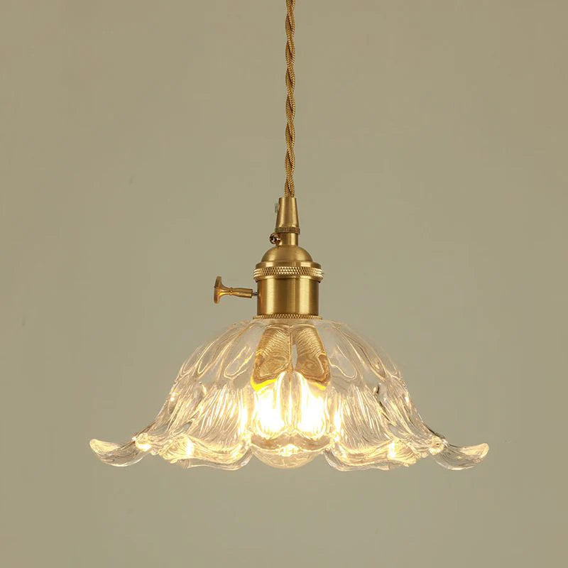 Lampada a Sospensione in Vetro e Ottone Ambra Nordico