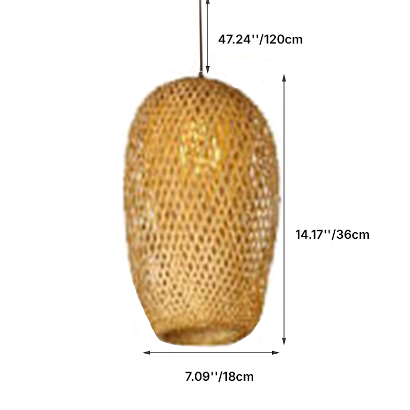 Lampada a sospensione rotonda in ferro e bambù vintage tradizionale con 1 luce per soggiorno