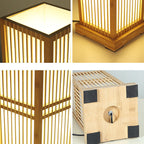 Lampada da Tavolo Tradizionale Giapponese a Colonna Quadrata in Bambù con 1 Luce per Camera da Letto