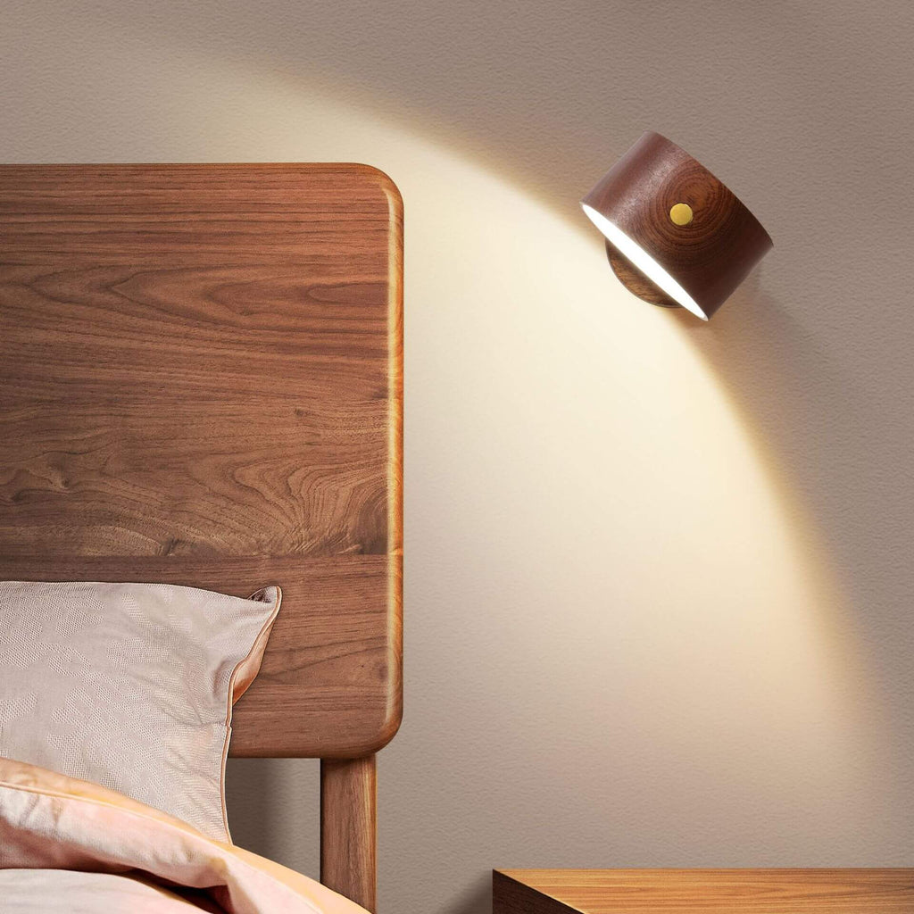 Semplice Lampada da Parete a LED Notturna Ricaricabile USB con Touch Magnetico in Legno