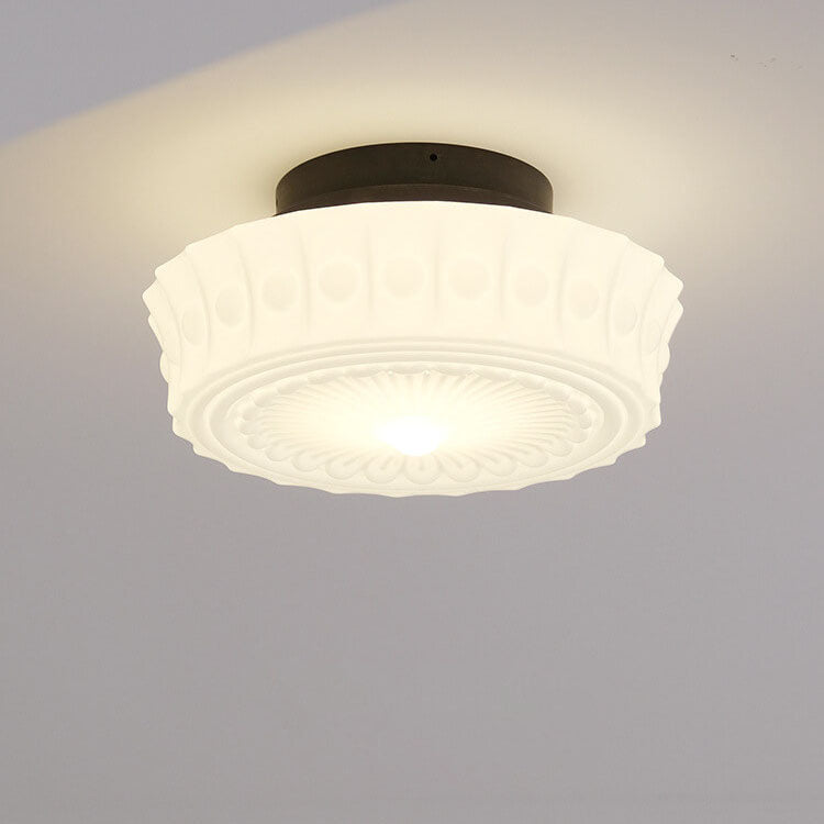 Tradizionale Lampada da Soffitto LED a Tamburo Rotondo in Ferro e Vetro Strisce per Soggiorno e Camera da Letto