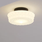 Tradizionale Lampada da Soffitto LED a Tamburo Rotondo in Ferro e Vetro Strisce per Soggiorno e Camera da Letto