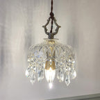 Lampadario Vintage in Rame con Cristalli Floreali | 1 Luce