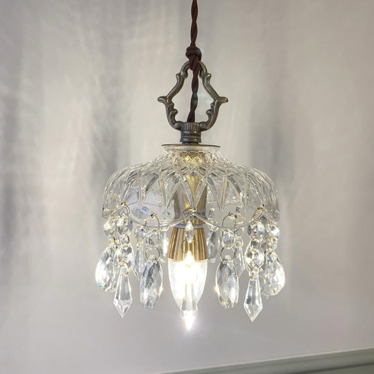 Lampadario Vintage in Rame con Cristalli Floreali | 1 Luce