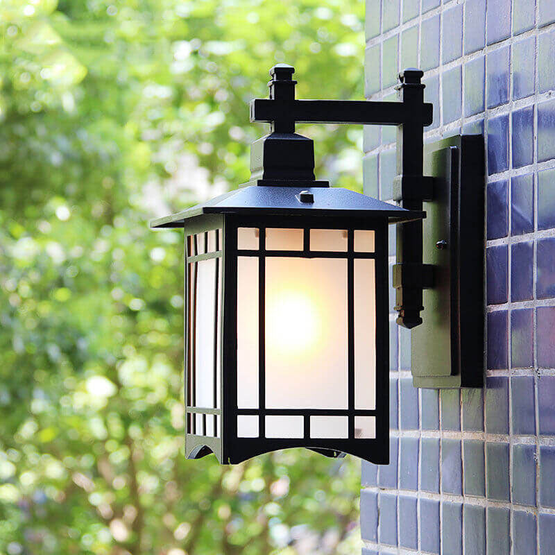 Lampada da parete a 1 luce a forma di padiglione cinese in alluminio solare impermeabile moderna