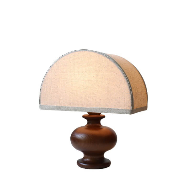 Lampada da Tavolo Vintage in Legno Massello e Tessuto 1 Luce Wabi-sabi Giapponese
