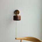 Applique da Parete Lampada a Sospensione Contemporanea Scandinava a Cono Rotondo in Rame e Legno con 1 Luce per Camera da Letto