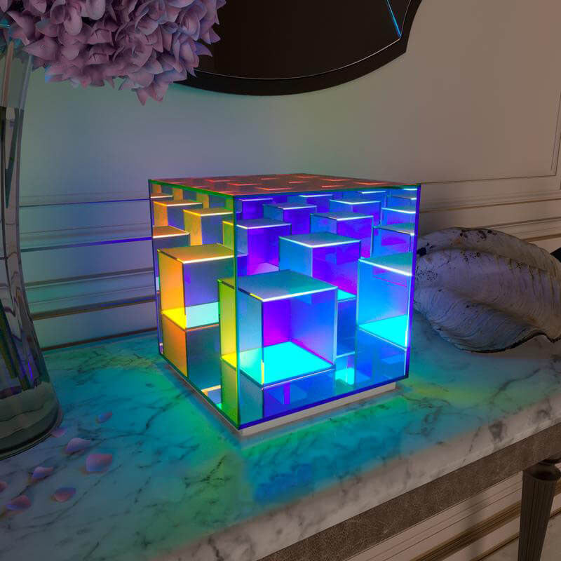 Lampada da Tavolo LED Rubik's Cube RGB in Acrilico Moderno