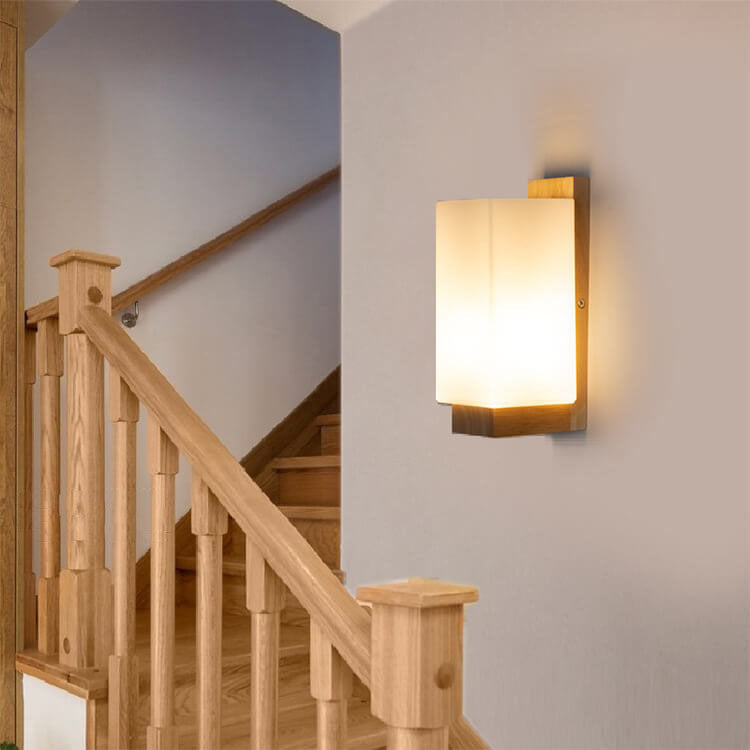 Applique da parete con colonna in vetro quadrata in legno massello minimalista moderno a 1 luce