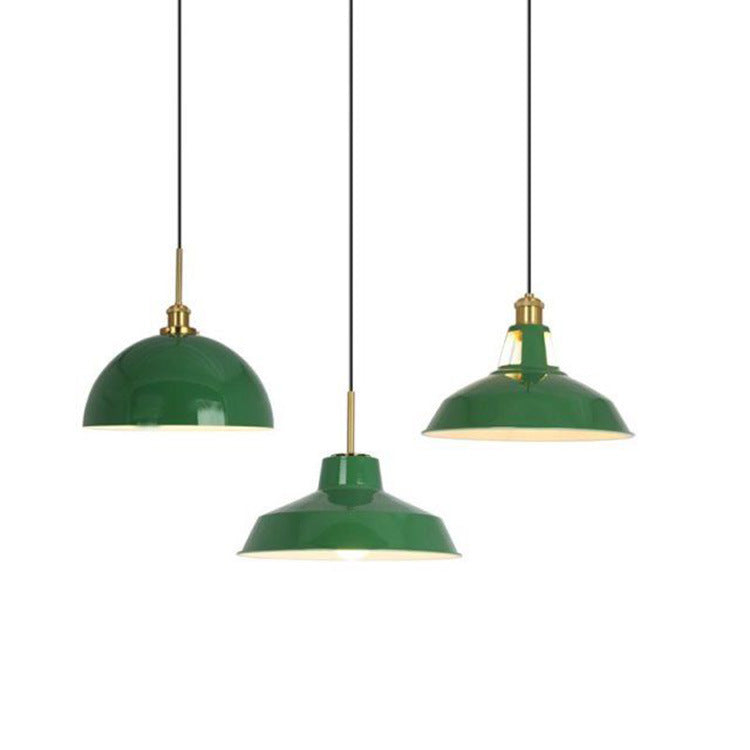 Lampada a sospensione industriale vintage in ferro verde a cono con 1 luce