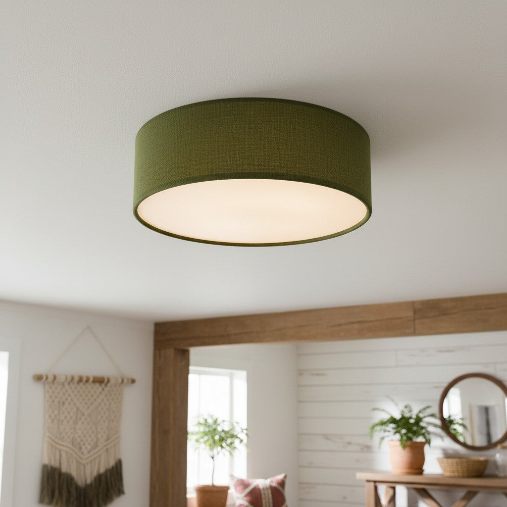 Lampada da soffitto a tamburo in lino per camera moderna