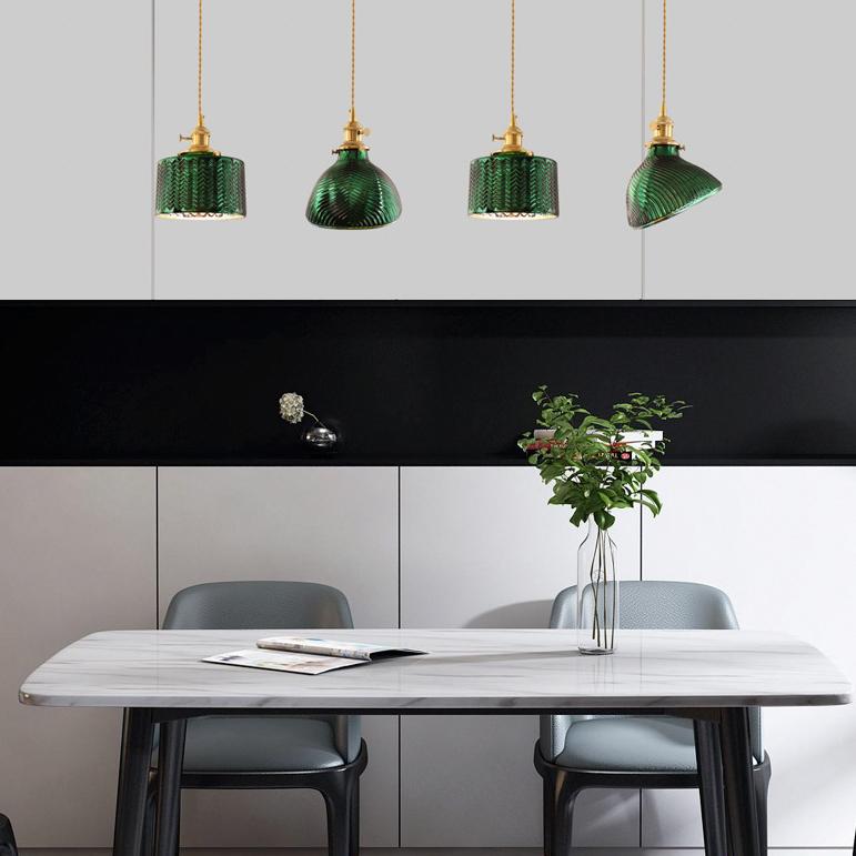 Lampadario Isola in Vetro Verde Vintage Nordico con 1/2/3 Luci