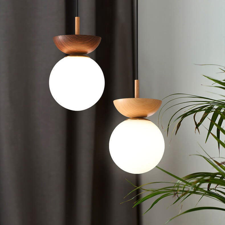 Lampada da soffitto a sfera di vetro | Design legno