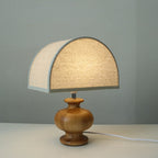 Lampada da Tavolo Vintage in Legno Massello e Tessuto 1 Luce Wabi-sabi Giapponese