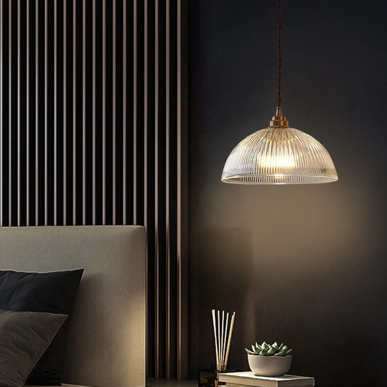 Coperchio in Vetro Trasparente Minimalista Moderno in Ottone con Lampada a Sospensione a 1 Luce