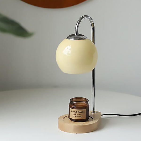 Lampada da Tavolo Moderna Semplice in Legno Massello Sferica a 1 Luce con Cera Fusa